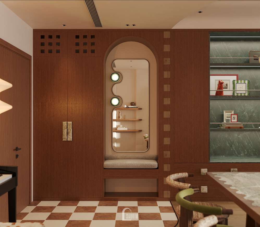 Dấu ấn Mid-Century trong thiết kế phòng khách chung cư 3 ngủ Viha Complex Leciva